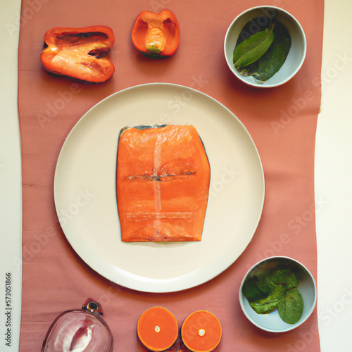 Simple Flatlays Salmon Respectful precentral - Generative AI photo