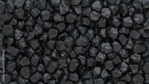 Coal pieces covers the screen, 3D rendering.