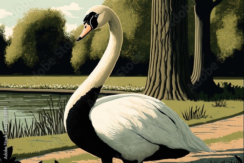 The black-necked swan, Cygnus melancoryphus, in a Buenos Aires park. Generative AI photo