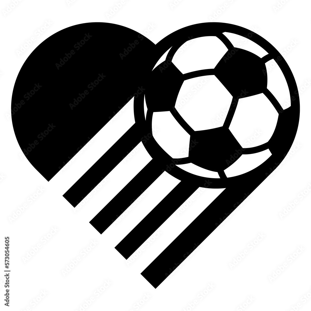 Obraz premium I love soccer. Logotipo aislado silueta corazón con balón de fútbol con líneas de movimiento