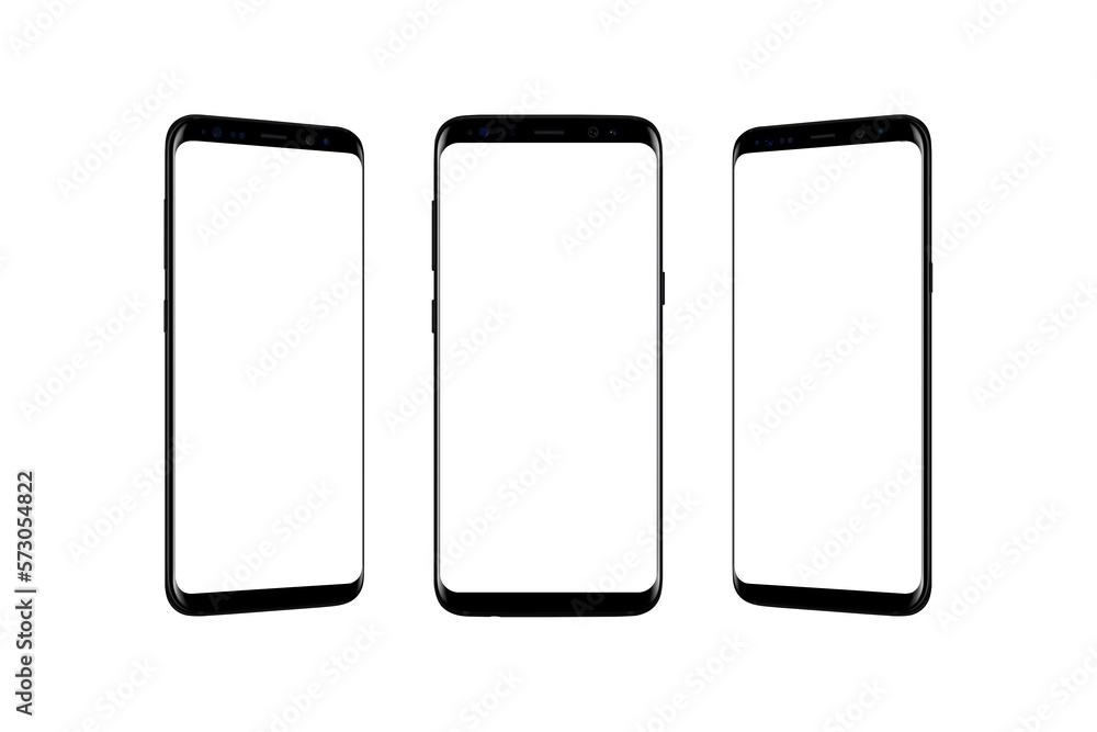Transparent phone, isolated in three positions - front, left, and right Transparent phone, isolated in three positions - front, left, and right