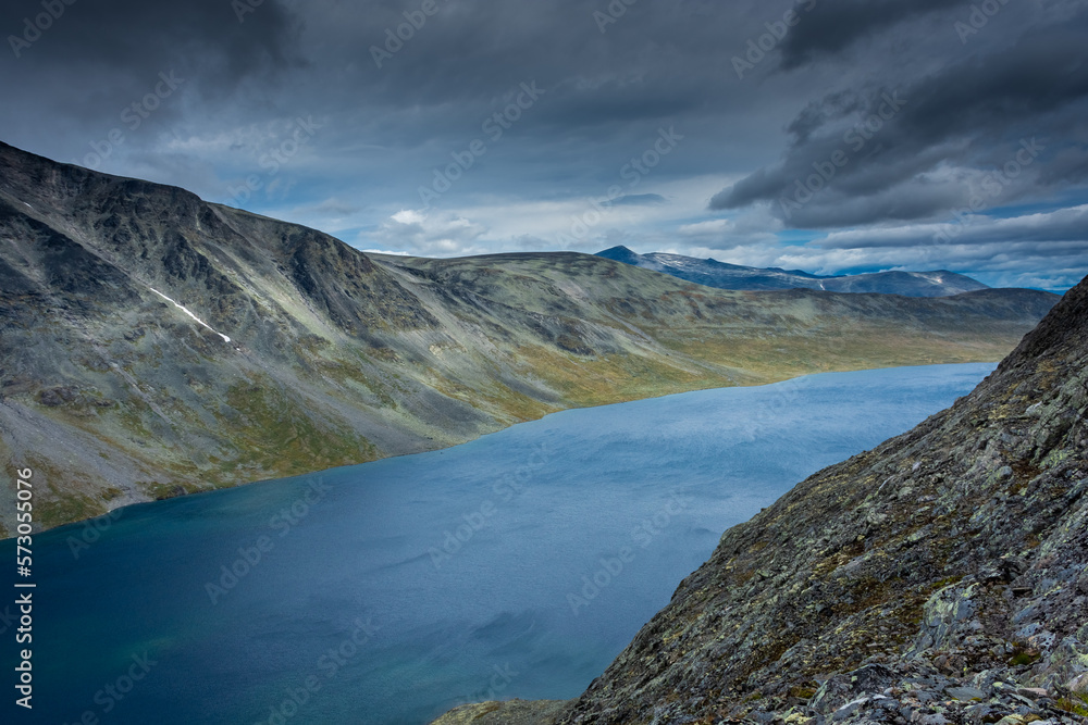 Wild landscape of the Bessvatnet  Lake from the Besseggen Ridge, Norway