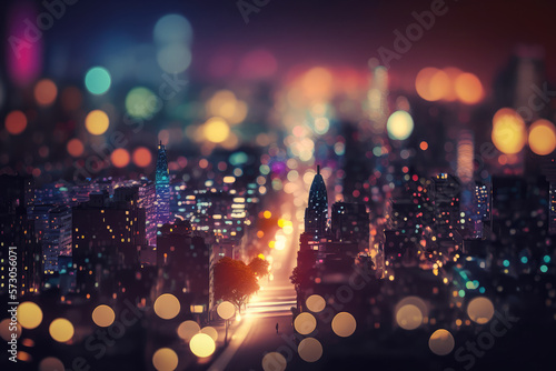 Abstract Cityscape with Blurred Bokeh Lights and Shadow, generative ai