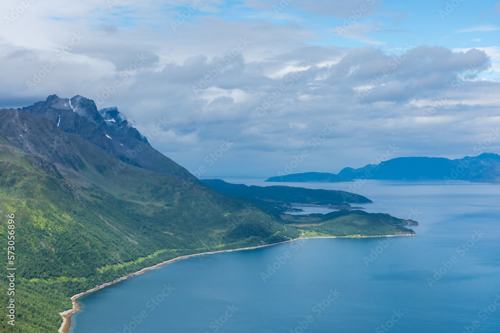Beautiful landscape of the sea over the mountains of northern  Norway