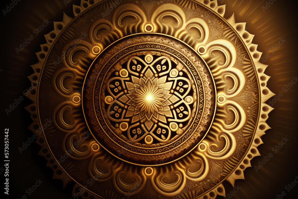 Golden mandala wallpaper design with intricate geometric shapes and patterns, generative ai