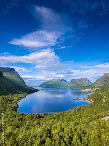Landscape of the fjord of Senja from Bergsbotn Platform, Norway