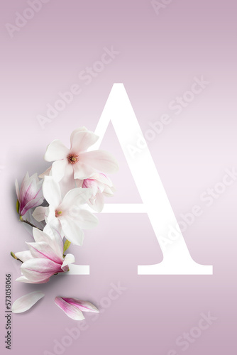 Alfabeto di fiori   sullo sfondo rosa con lettera bianca 