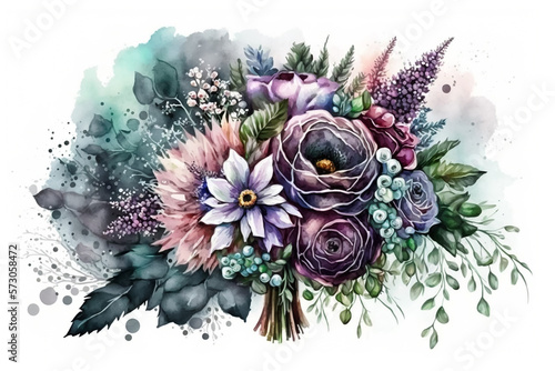 Ethereal Elegance of Watercolor Wedding Flowers. Generative AI