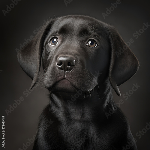 portrait of a black labrador puppy, art illustration 