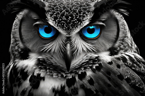 Black and white own with blue eyes made with generative ai