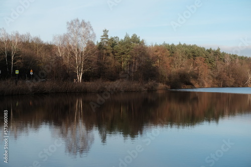 Autumn weather. Lake and trees in the forest