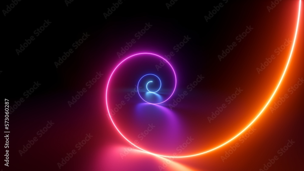 3d render, abstract geometric neon background, glowing spiral line, simple helix. Minimalist wallpaper - obrazy, fototapety, plakaty 