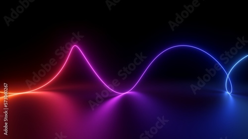 Tableau sur toile 3d rendering, abstract background of colorful neon wavy line glowing in the dark
