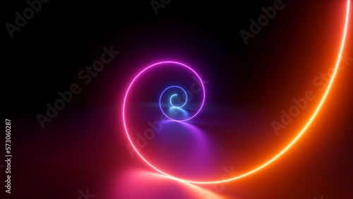 Fotografia 3d render, abstract geometric neon background, glowing spiral line, simple helix