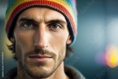 Attractive man wearing beanie cap, Generative Ai