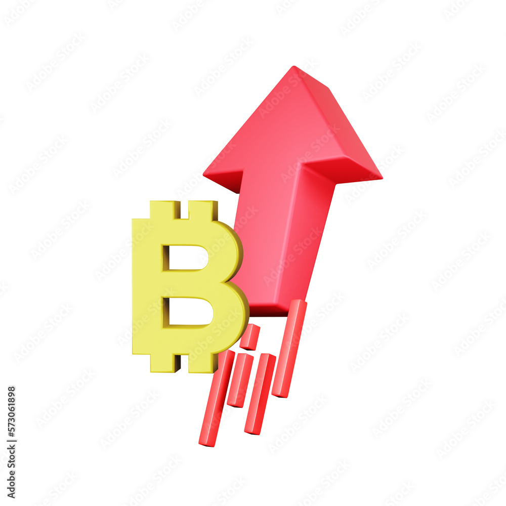 bitcoin red arrow pointing up 3d render icon illustration bitcoin red arrow pointing up 3d render icon illustration