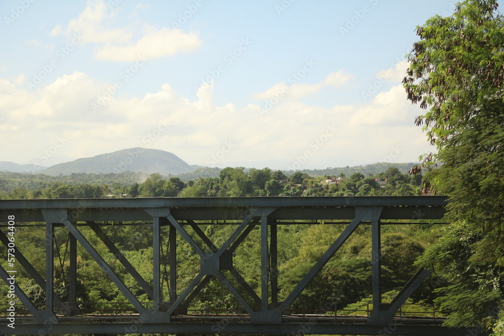 Railway bridge over green landscape of Cuba, Caribbean