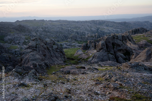 Panorama view of the rocky hills and sky at sunset in the rock massif Los Gigantes, Cordoba, Argentina. © Gonzalo