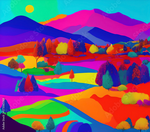 Abstract Colorful Landscape, Generative AI Illustration