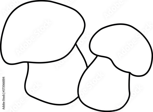 Penny bun mushrooms, two mushrooms - vector illustration for coloring book, logo or pictogram. Outline. Boletus edulis are edible mushrooms. Сep, porcino or porcini