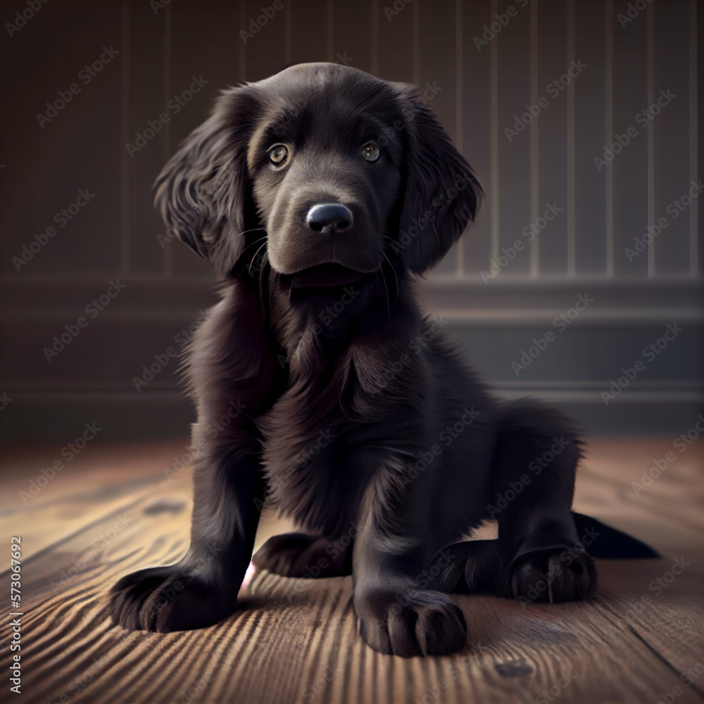 Puppy Flat Coated Retriever - Generative AI Puppy Flat Coated Retriever - Generative AI