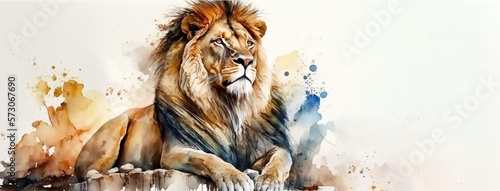 Watercolor lion isolated on white background (Generative AI)