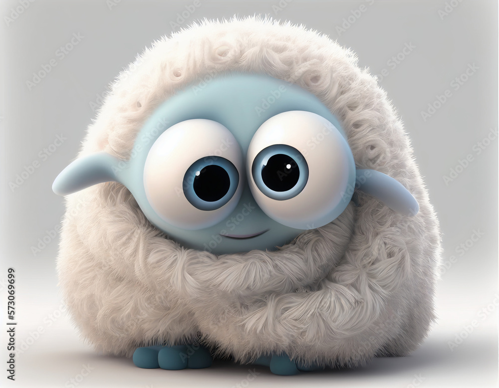 Obraz premium Adorable, Cute, Cuddly Creature with Big Eyes White Background