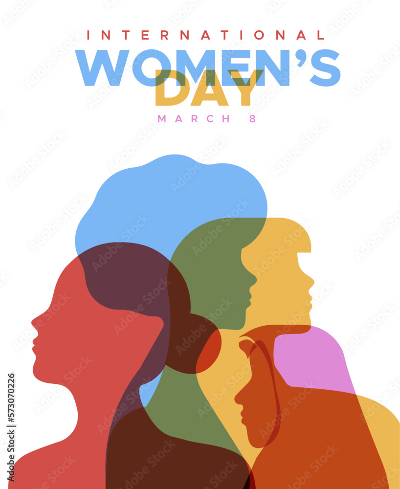 International Women's day colorful diverse people profile silhouette card