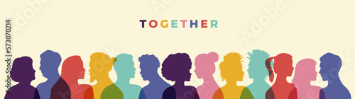 Diverse silhouette people face together concept banner
