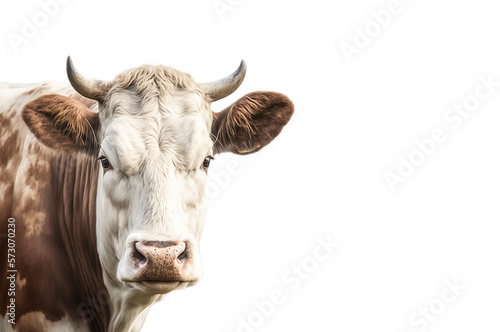 portrait of a brown and white cow isolated on white , Created using generative AI tools.  © © Raymond Orton