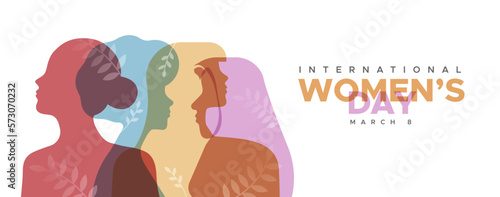 International Women's day diverse people faces transparent color card