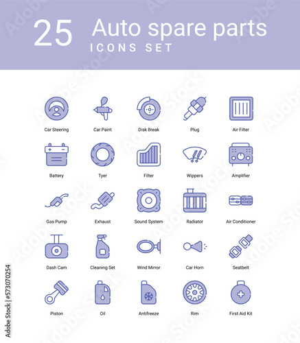 auto spare pasts icons set, stock illustration, car, dashboard, rim, tier, car plug, car service,
