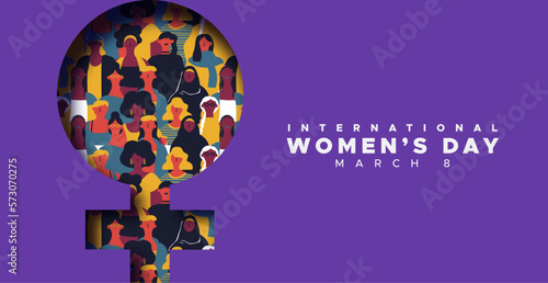 International Women's Day 8 march cutout woman symbol paper cut design