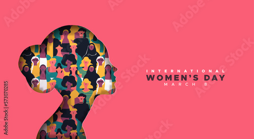 International women’s day paper cut woman silhouette card