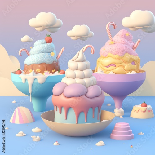 Sugar Rush: Cute Pastel Concept Illustration of Sweet Treats. Generative AI
