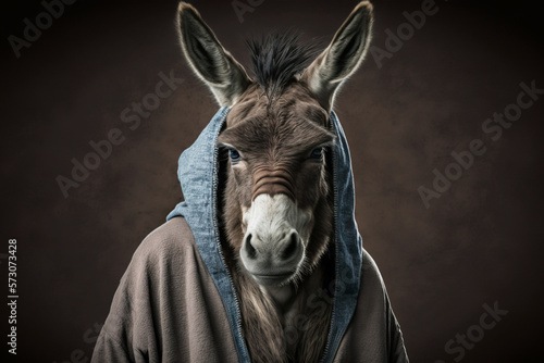 Photographie donkey in jacket bandit, gangster, cool donkey
