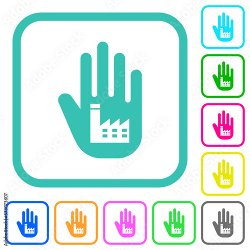 Hand shaped power plant sanction sign solid vivid colored flat icons