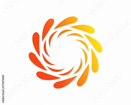 Isolated abstract colorful circular sun logo. Round shape rainbow logotype. Swirl, tornado and hurricane icon. Spining hypnotic spiral sign. Photo lens symbol. Vector round illustration.