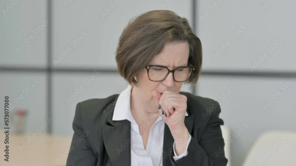 Portrait of Old Businesswoman suffering with Cough Portrait of Old Businesswoman suffering with Cough