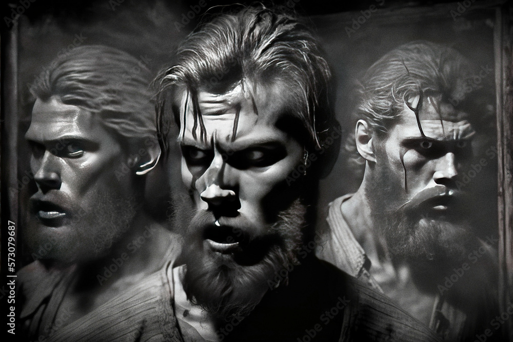 Disturbing men with faces of demons - generative ai Disturbing men with faces of demons - generative ai