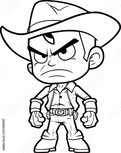 Rude angry cowboy. Artwork design, illustration for T-shirt printing, poster, coloring page, wild west style, American western.