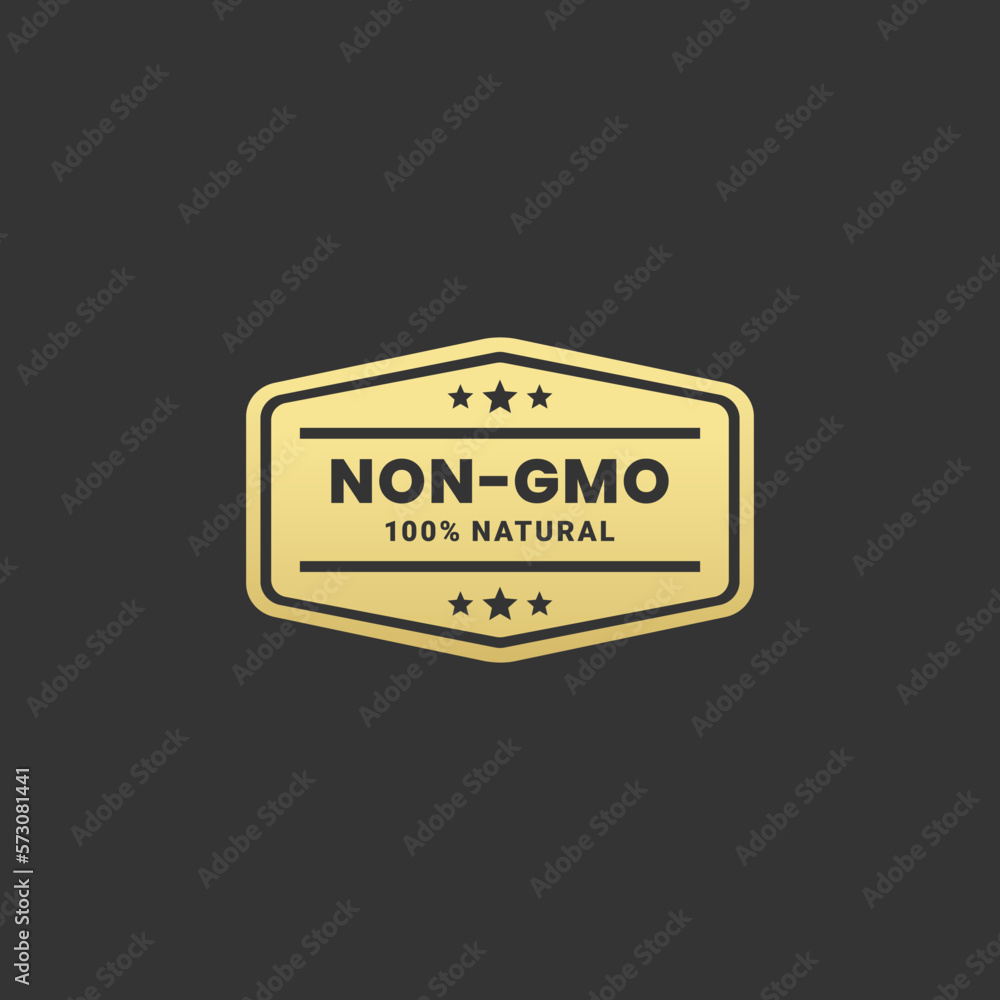 Modern Non GMO Seal or Non GMO Label Vector Isolated on Black Background. Non GMO Label for guaranteed natural products without genetic engineering. Non GMO Icon For natural product seal. Modern Non GMO Seal or Non GMO Label Vector Isolated on Black Background. Non GMO Label for guaranteed natural products without genetic engineering. Non GMO Icon For natural product seal.