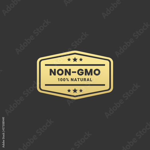 Modern Non GMO Seal or Non GMO Label Vector Isolated on Black Background. Non GMO Label for guaranteed natural products without genetic engineering. Non GMO Icon For natural product seal.