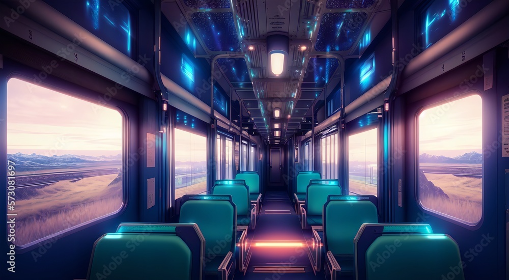 Naklejka premium Modern subway interior with seats [AI Generated]