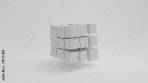 loop 3d animation of an abstract set of cubes that turn into spheres. The idea of transformation of form and thinking.