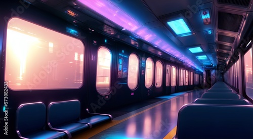 Modern subway interior with seats  AI Generated 