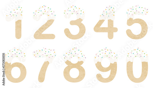 A set of numbers 0-9 in a grunge cupcake style with sprinkles
