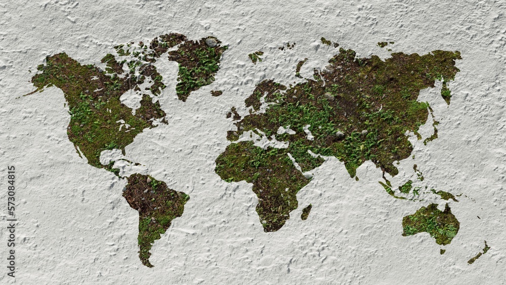 world map with earth texture over white wall