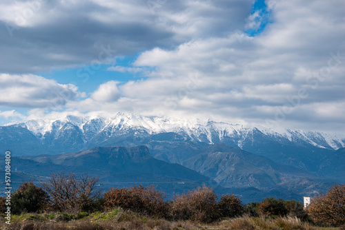 View of the impressive snowy mount Taygetus from Lakonia  Greece