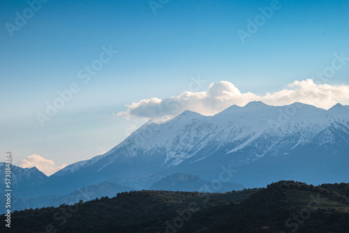 View of the impressive snowy mount Taygetus from Lakonia  Greece